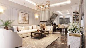decor phòng khách 2 mặt tiền