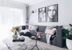 decor phòng khách tone trắng xám