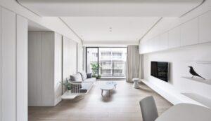 decor phòng khách tone trắng xám