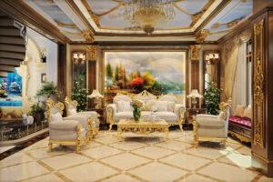 đồ decor phòng khách màu vàng đồng