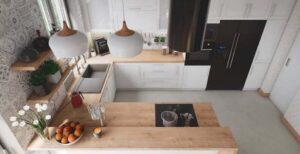 tường gạch trần decor phòng bếp