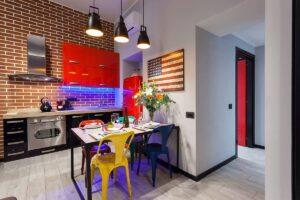 tường gạch trần decor phòng bếp